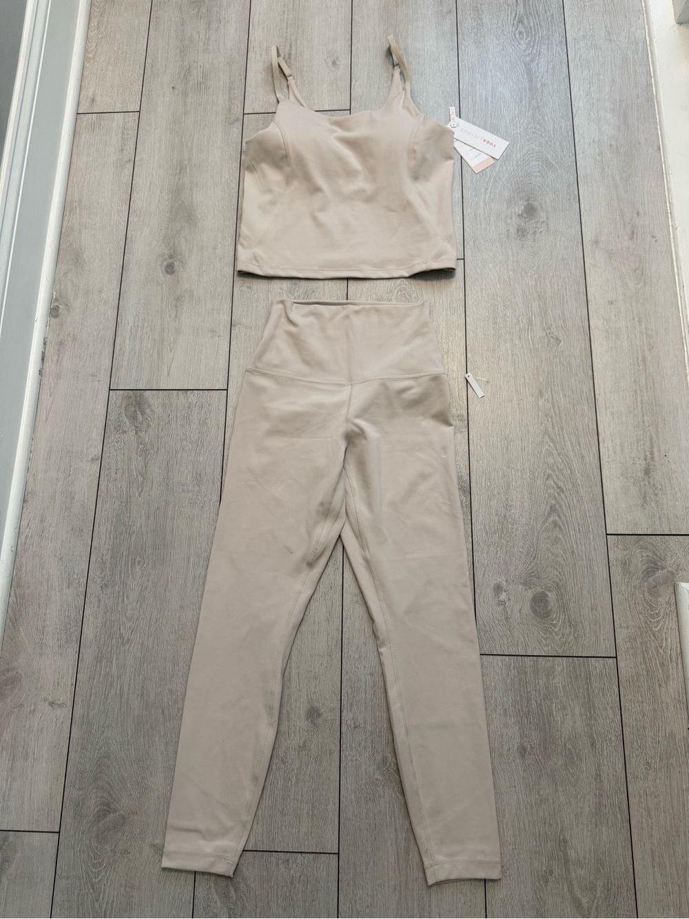 Yogalicious Taupe High-Waist Leggings & Crop Tank Set